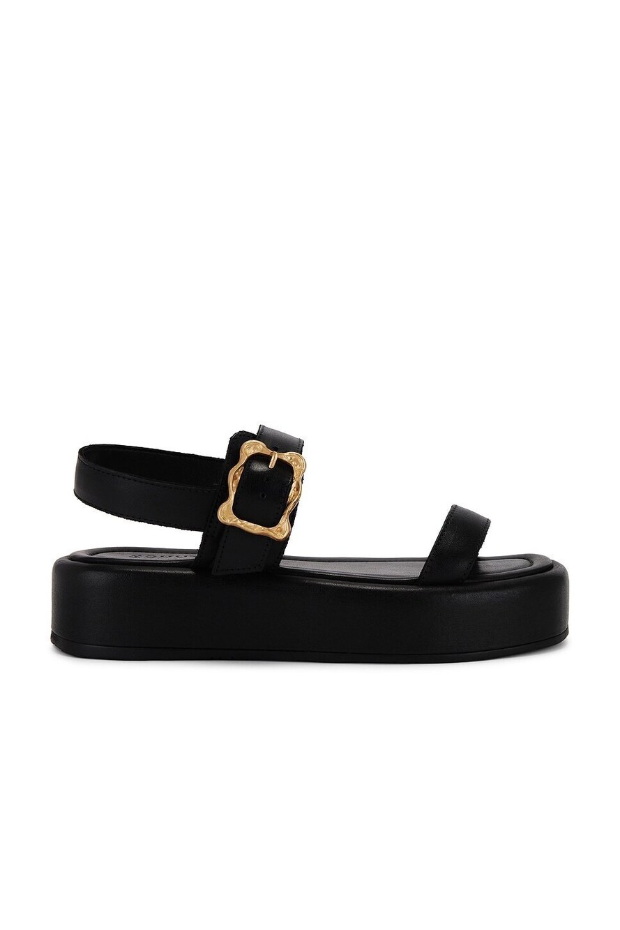 Schutz Wavy Platform Sandal in Black leather square toe